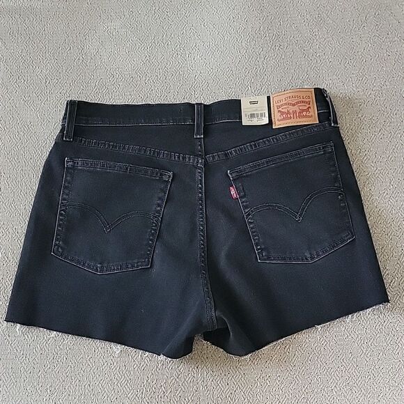 Levi's Black High Rise Hypersoft Cut Off Jean Shorts - Size 14/32 - Picture 2 of 12